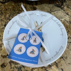 Beatrix Potter Peter Rabbit Appetizer Plate set of 4 - Brand new  6” plates